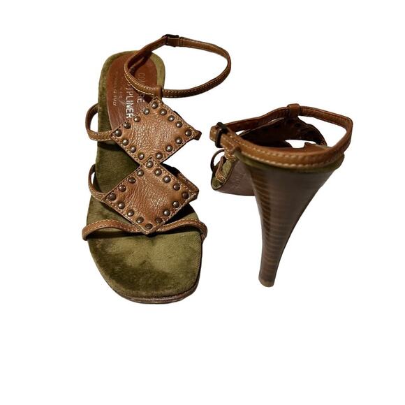 Donald Pliner Devi Strappy Brown Leather 4”‎ Heel Sandals Made in Italy SZ 7 - Picture 4 of 10